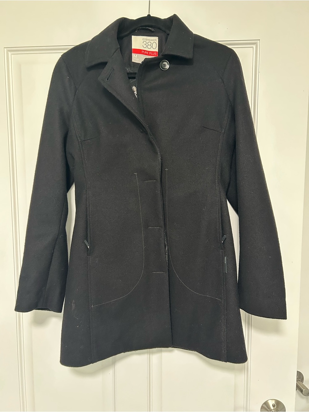 Icebreaker Black Women's Coastal Full Zip, with button closure Pea Coat